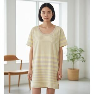 OSKLEN Scoop Neck T-shirt Dress Yellow Stripe size Medium